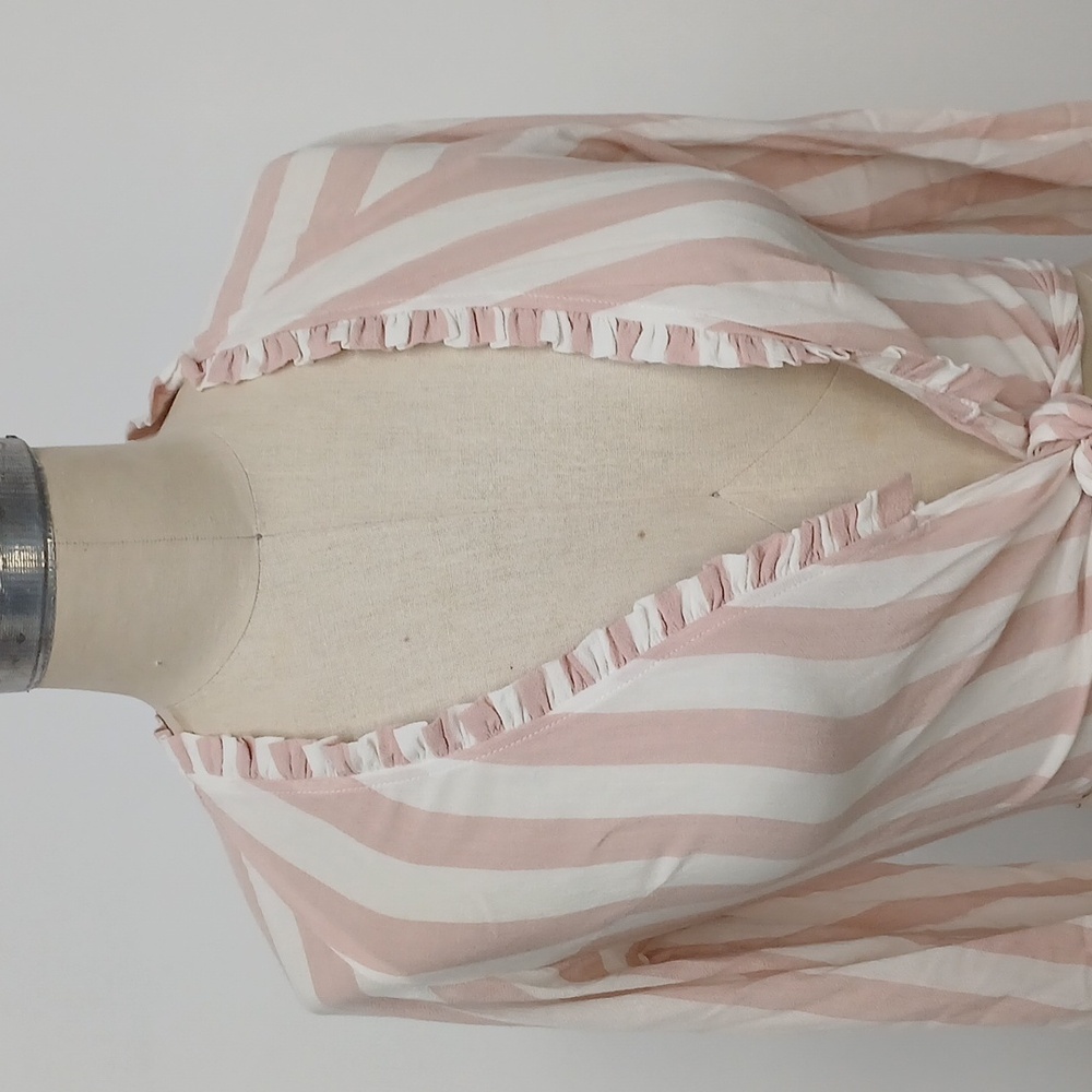 Sundays Tie Front Top in Pink and White Stripe - Picture 5 of 13